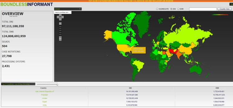 "Global Heat Map" der NSA. Bild aus den geheimen Dokumenten, die dem Guardian zugespielt wurden